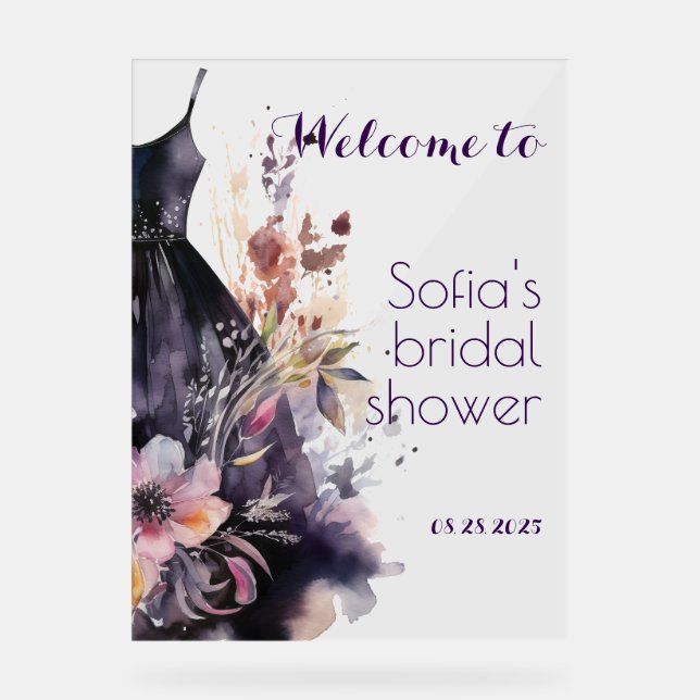 Black dress purple flower acrylic sign (Front)