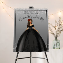 Black Dress Quinceanera Spanish Welcome Sign
