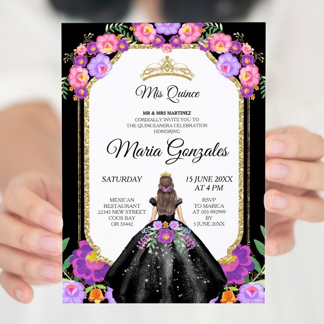 Black Dress & Roses Mis Quince Invitation (Creator Uploaded)