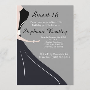 Black Dress Silhouette Sweet 16 Invitation