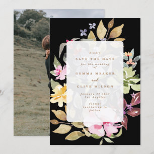 Black Dried Floral Watercolor Art Wedding Photo Save The Date