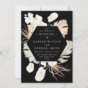 Black Dried Grass Floral Tropical Jungle Wedding Invitation