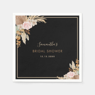 Black Dried Palm Leaf Pampas Grass Bridal Shower Napkin