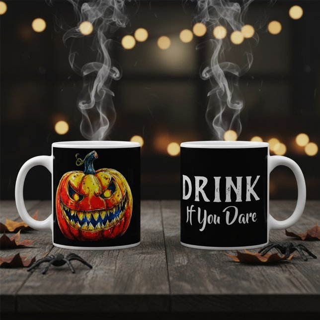 Black Drink if you dare Halloween Smiling Pumpkin Large Coffee Mug (Creator Uploaded)