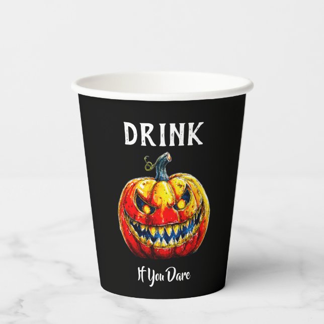 Black Drink if you dare Halloween Smiling Pumpkin Paper Cups (Back)