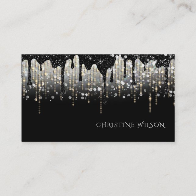 black dripping faux glitter business card (Front)