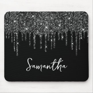 Black Dripping Glitter Glam Name Mouse Mat