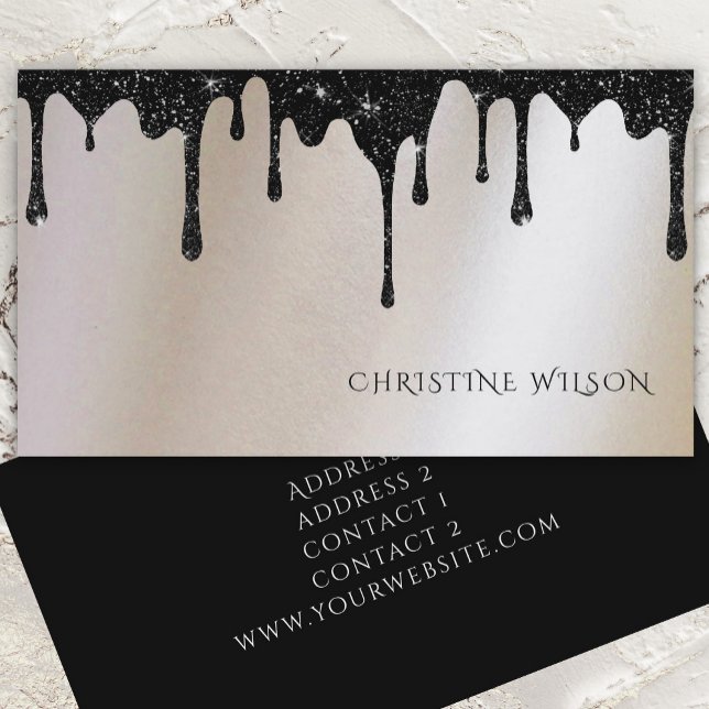 black dripping glitter on gold faux foil business card (Creator Uploaded)
