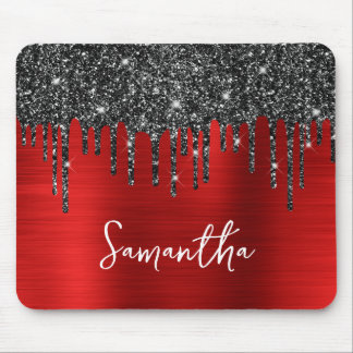 Black Dripping Glitter Red Glam Name Mouse Mat