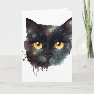 Black Dripping Watercolor Cat Card