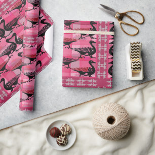 Black Ducks in Pink Tissue Wrapping Paper