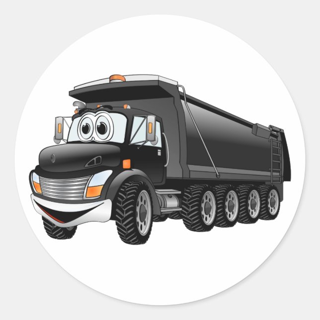 Black Dump Truck 10w Cartoon Classic Round Sticker (Front)