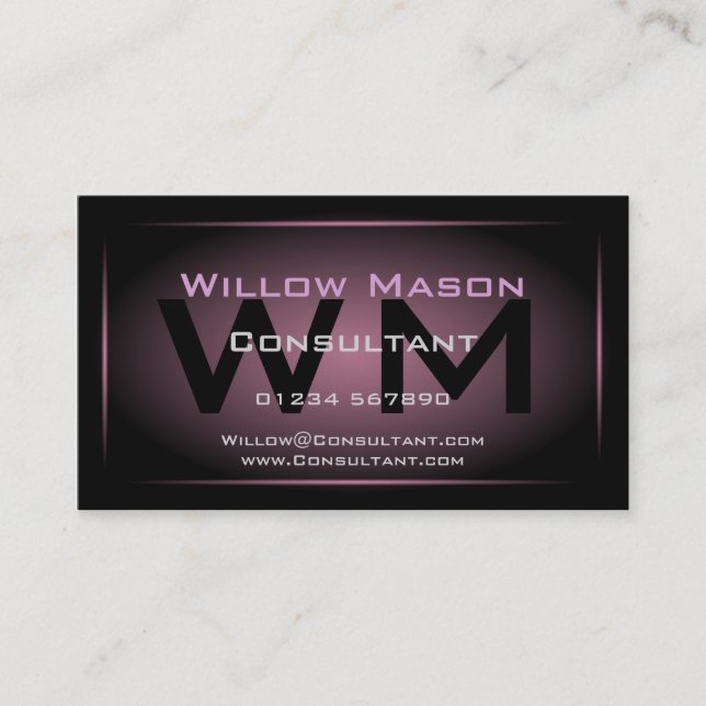 Black & Dusty Pink Framed Monogram - Business Card (Front)