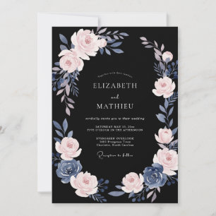Black Dusty Pink Leafy Wedding Invitation