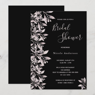 Black dusty rose botanical script Bridal Shower Invitation