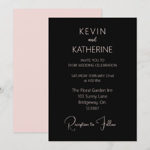Black Dusty Rose Simple Wedding Invitation 