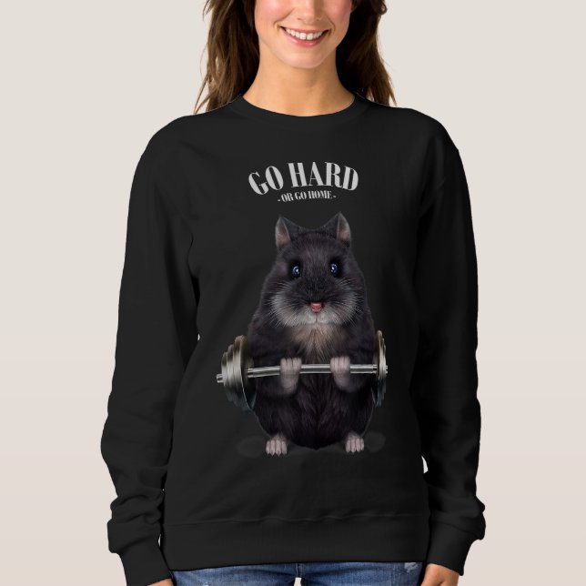 Black Dwarf Hamster Muscle Training Weightlifting  Sweatshirt (Front)