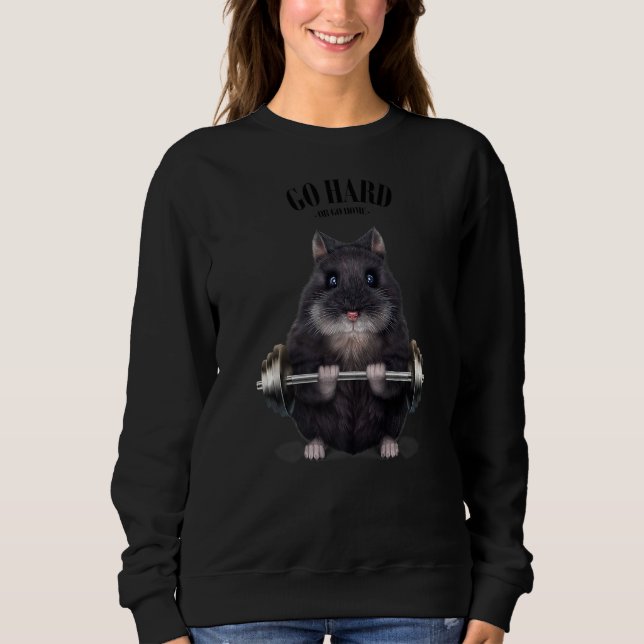 Black Dwarf Hamster Muscle Training Weightlifting  Sweatshirt (Front)