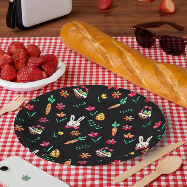 Black Easter Pattern Paper Plates (Picnic)