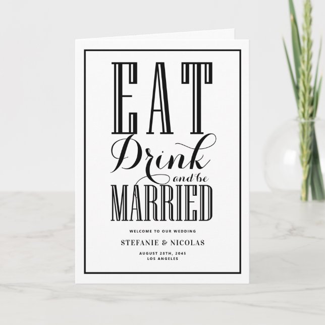 Black Eat, Drink and Be Married Wedding Programme (Front)