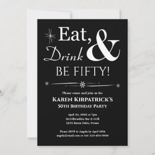 Black Eat Drink Be Fifty 50th Birthday Retro Invitation