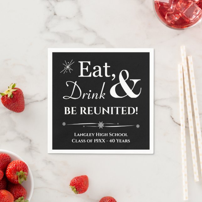 Black Eat Drink & Be Reunited Class Reunion Napkin (Insitu)