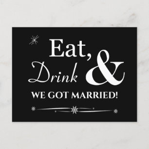 Black Eat Drink We Got Married Retro Elopement Postcard