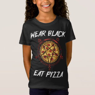 Black Eat Pizza Pentagram Triangle - Funny Occult T-Shirt