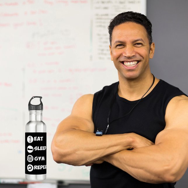 Black Eat Sleep Gym Repeat Icon  710 Ml Water Bottle (Creator Uploaded)
