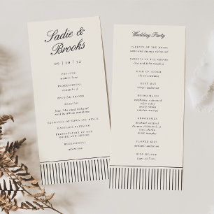 Black & Ecru Classic Script Pinstripe Wedding Programme