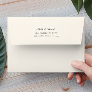 Black & Ecru Classic Script Return Address Wedding Envelope