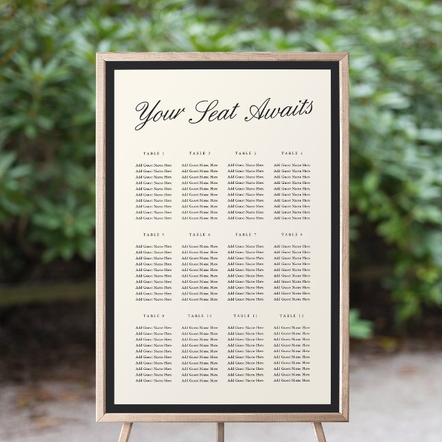 Black & Ecru Classic Script Wedding Seating Chart (Creator Uploaded)
