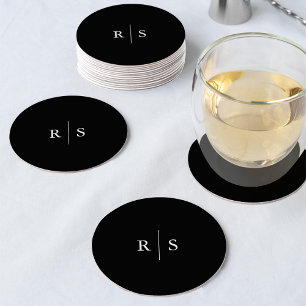 Black & Ecru Editable Colour Monogram Wedding Round Paper Coaster