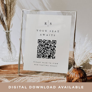 Black & Ecru Monogram QR Code Wedding Seating Sign