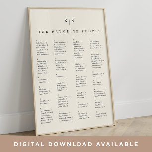 Black & Ecru Monogram Wedding Seating Chart
