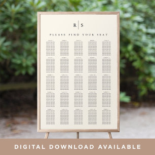 Black & Ecru Monogram XL Wedding Seating Chart