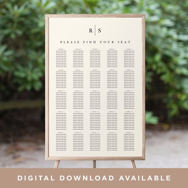 Black & Ecru Monogram XL Wedding Seating Chart (Creator Uploaded)
