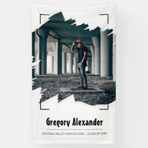 Black Edgy Abstract Brushstroke Photo Graduation Banner
