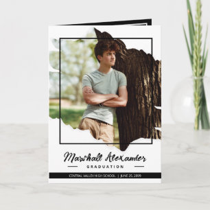 Black Edgy Abstract Torn Photo Graduation Invitation