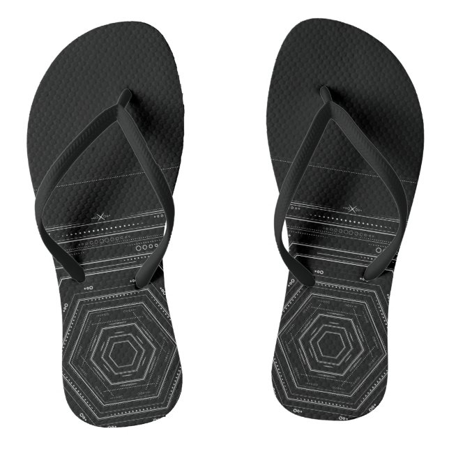 Black edgy tribal geometry flip flops (Footbed)