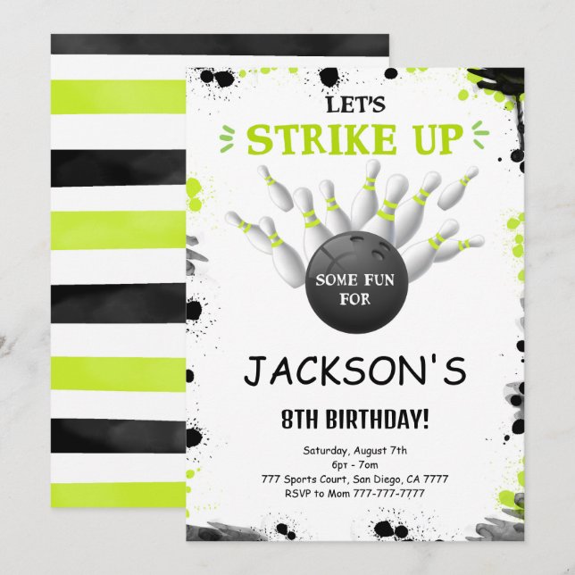 Black Editable Bowling Invitation (Front/Back)