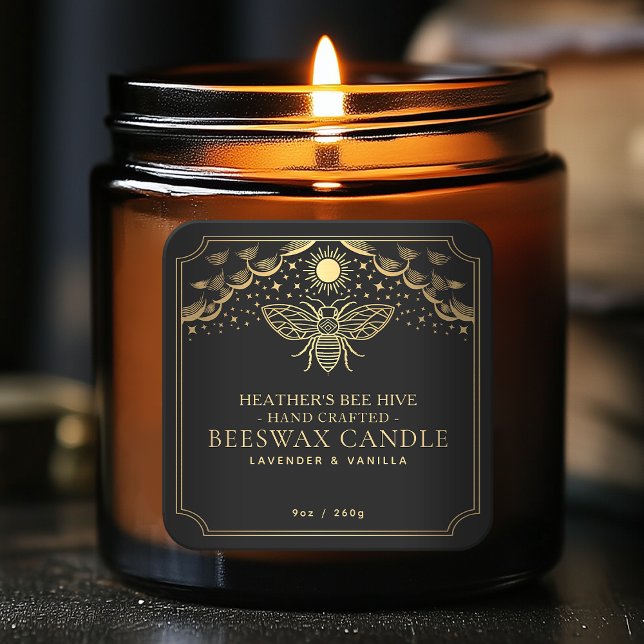 Black Editable Witchy Tarot Honeybee Candle Label (Creator Uploaded)