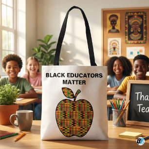 Black Educators Matter Kente Cloth Apple Teacher Tote Bag