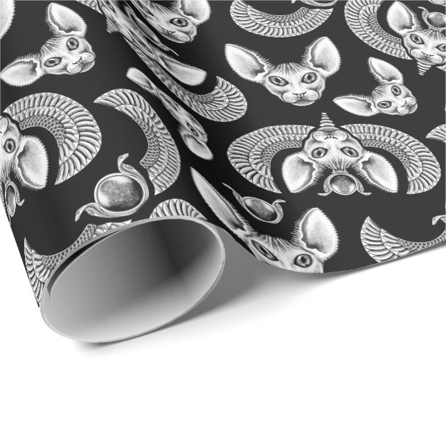 Black Egyptian Sphynx Cat Gothic Wrapping Paper (Roll Corner)