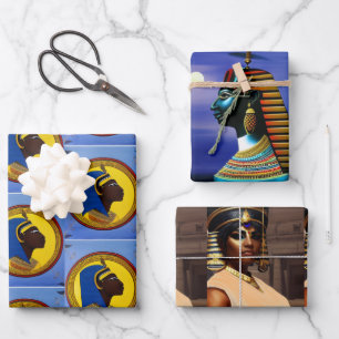 Black Egyptian Wrapping Paper Flat Sheet Set of 3