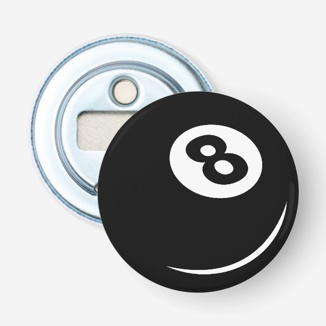 Black eight ball bottle opener fridge magnet (Front)