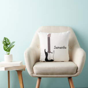 Black Electric Guitar Design Personalised Cushion