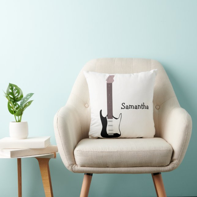 Black Electric Guitar Design Personalised Cushion (Chair)