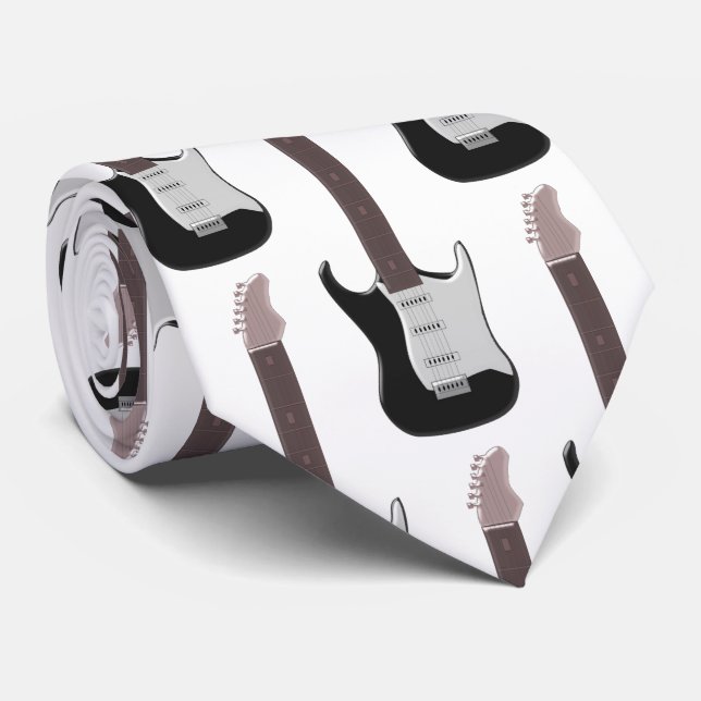 Black Electric Guitar Design Tie (Rolled)