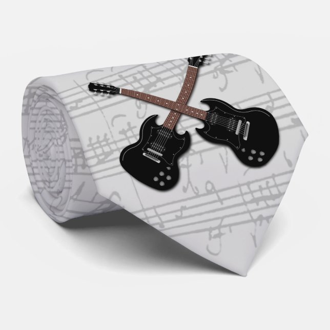 Black Electric Guitar Sheet Music Tie (Rolled)